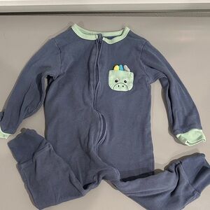 Navy Blue Baby Footed Sleeper with Mint Trim